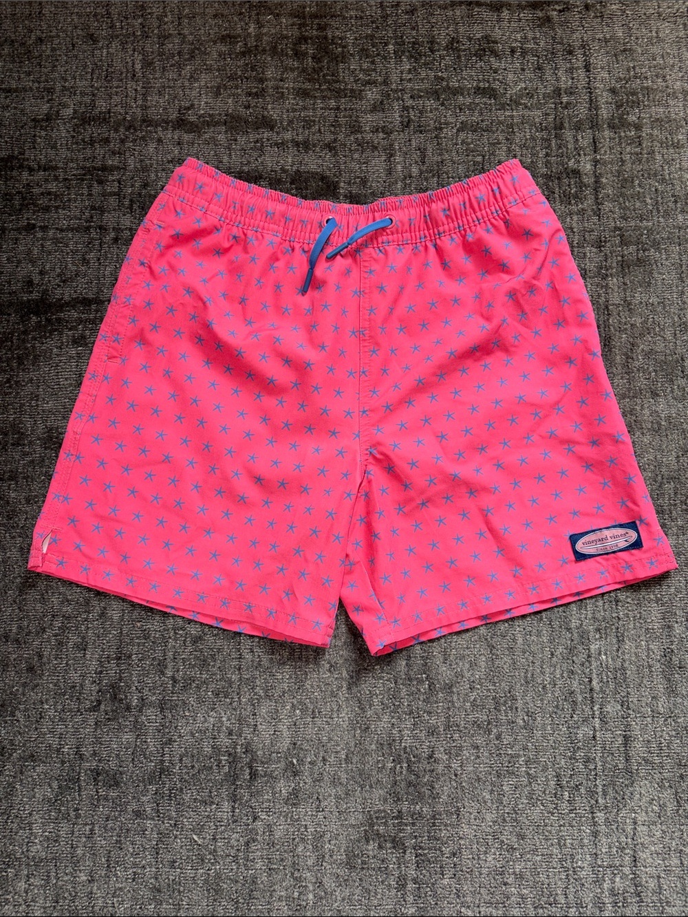Boys Vineyard Vines Hot Pink Swim Trunks with Blue Starfish Pattern